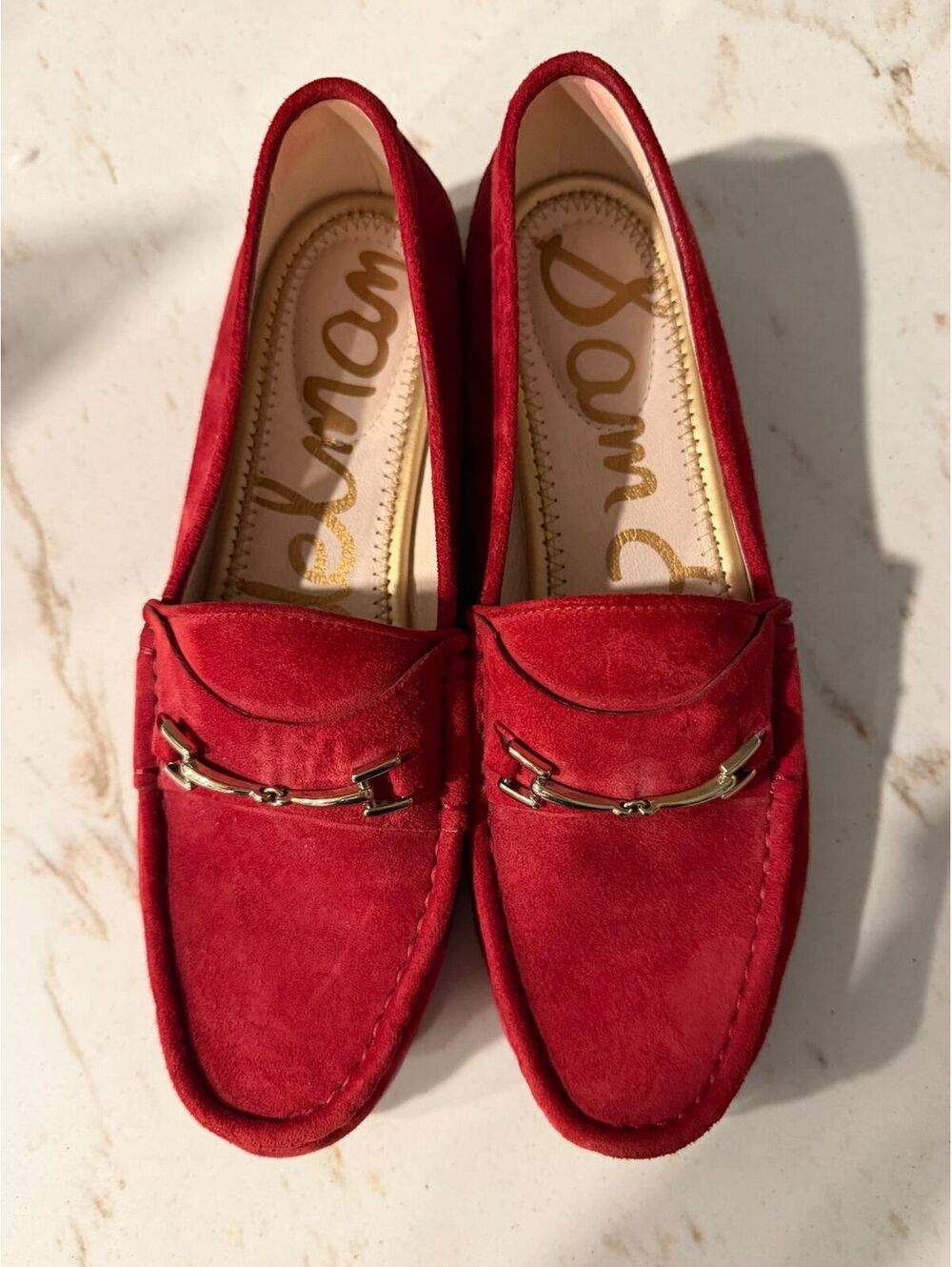 Sam Edelman Loraine Red Suede w/ Metal Bit Detail Loafers Sz 8M - Picture 2 of 5